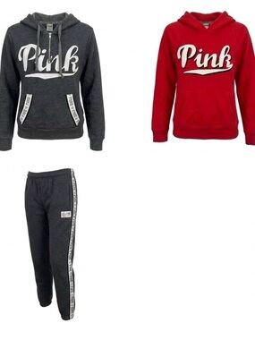 ❌SOLD❌Bundle PINK Graphic Half-Zip & Jogger Set in Charcoal and Red